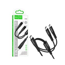 Cabo de Carregamento 2 em 1 Hoco X123 Victory USB-C para (Tipo-C+Tipo-C) 3,0A 1M Preto